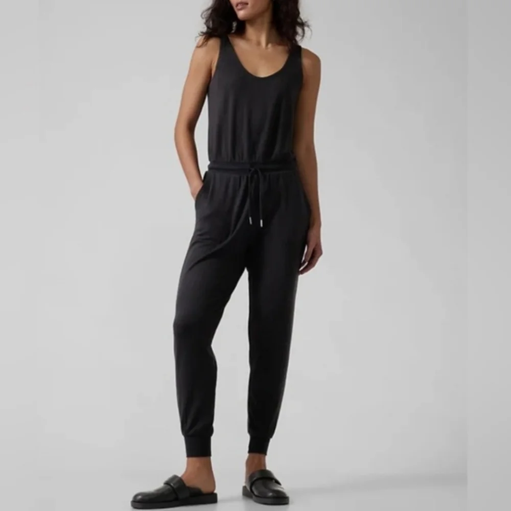 Athleta Balance Sleeveless Jumpsuit Small Black NWT French Terry Loungewear